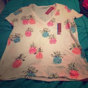 White v neck shirt with colorful pineapple print!